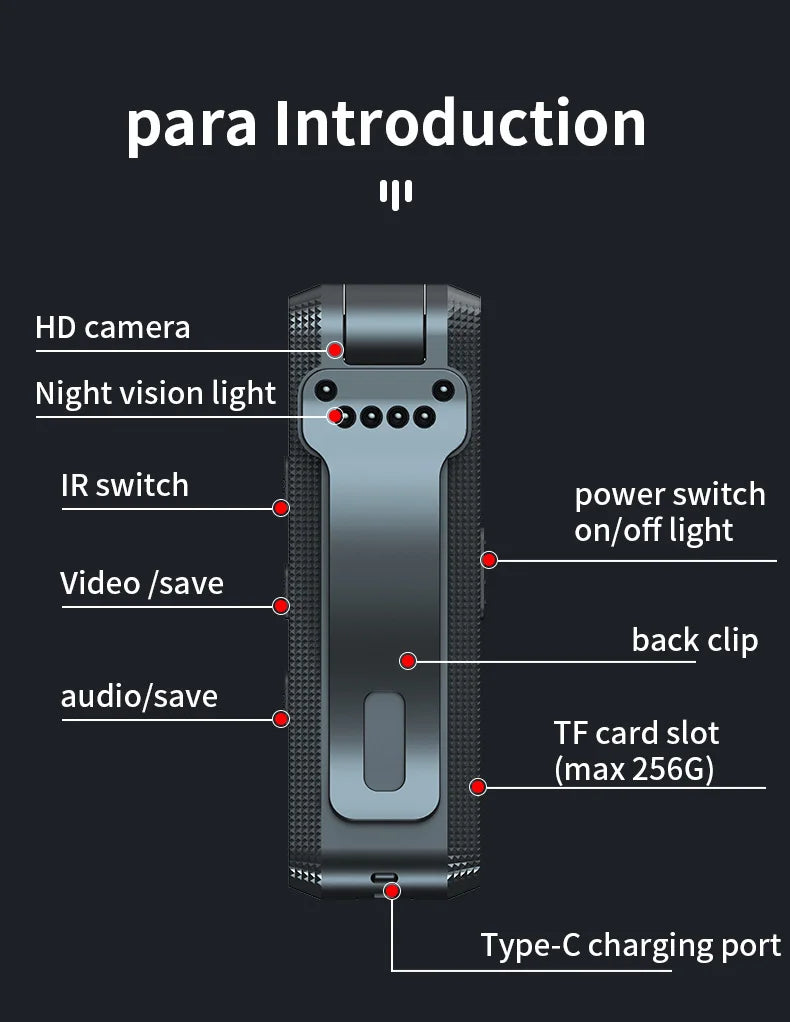 Voice recorder 180° Rotating HD Night Vision Body Camera