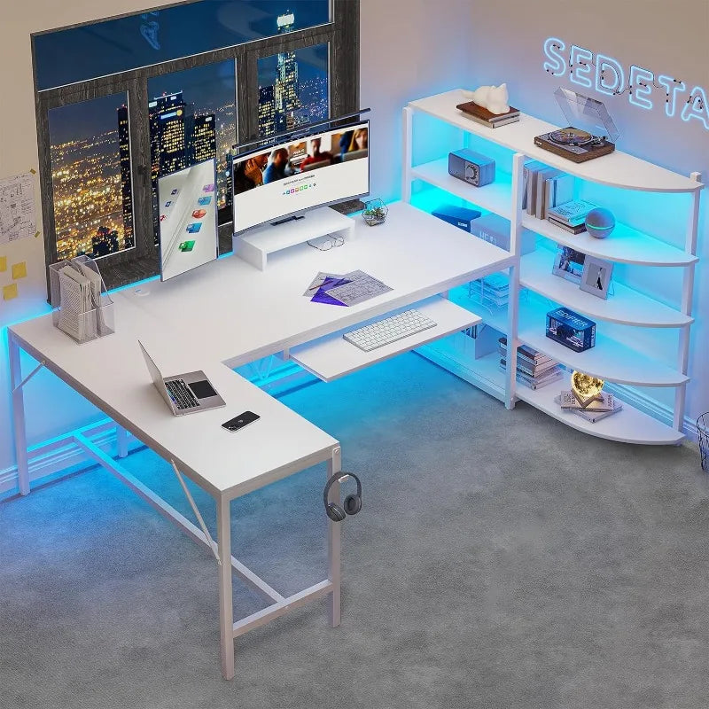 L Shaped Computer Desk with Storage Shelves