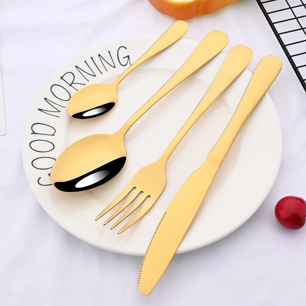 24pcs Black Mirror Silverware Set