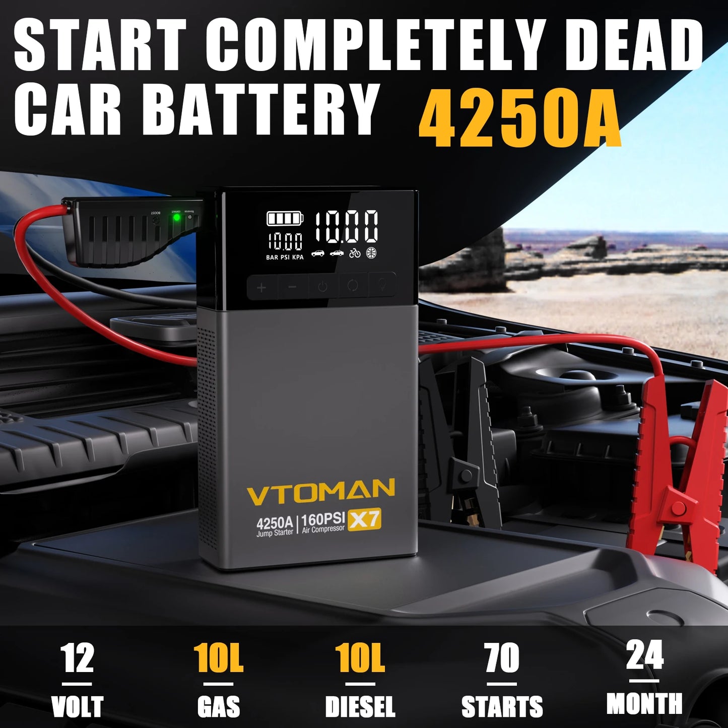 Car Jump Starter With 100PSI Air Compressor Power Bank