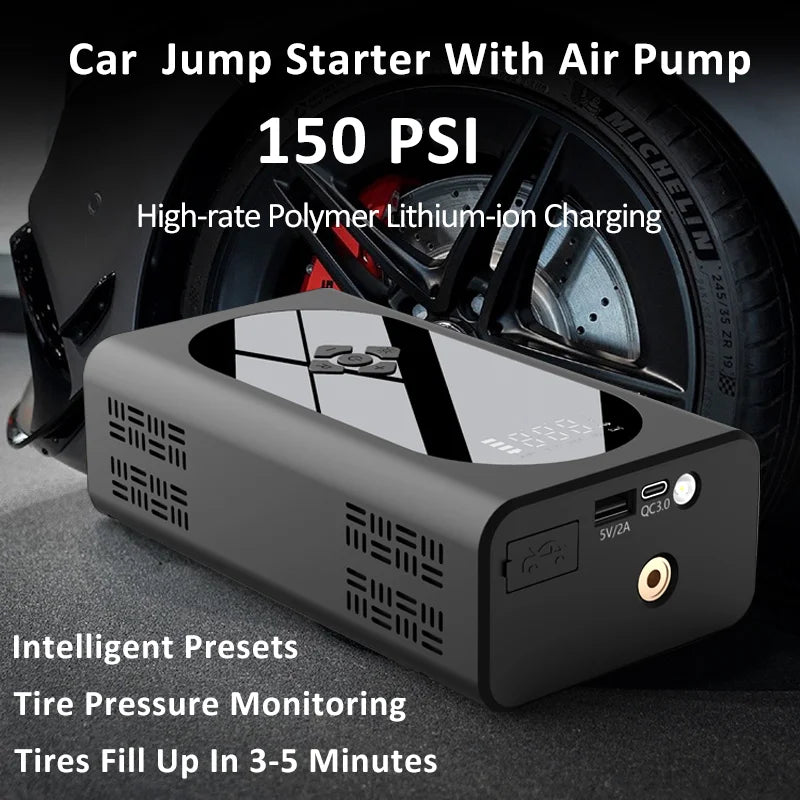 Portable 4 in 1 Car Jump Starter with Air Compressor