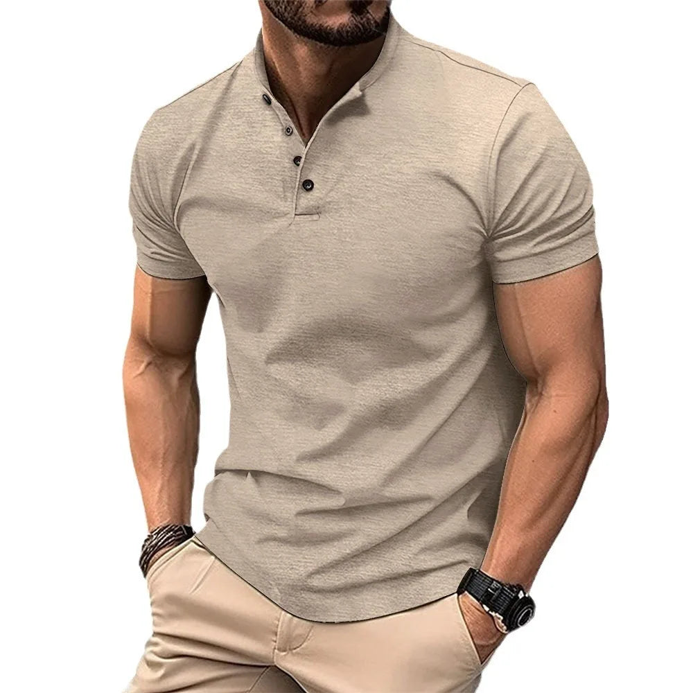 Men's Henry Collar Casual Polo Shirt