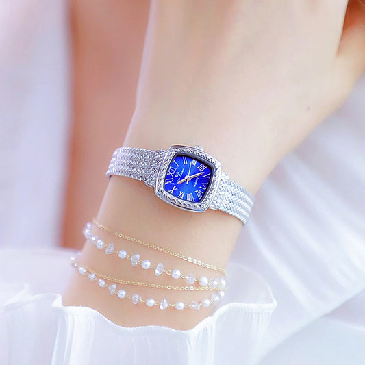 Women Gold Square Small Wristwatch