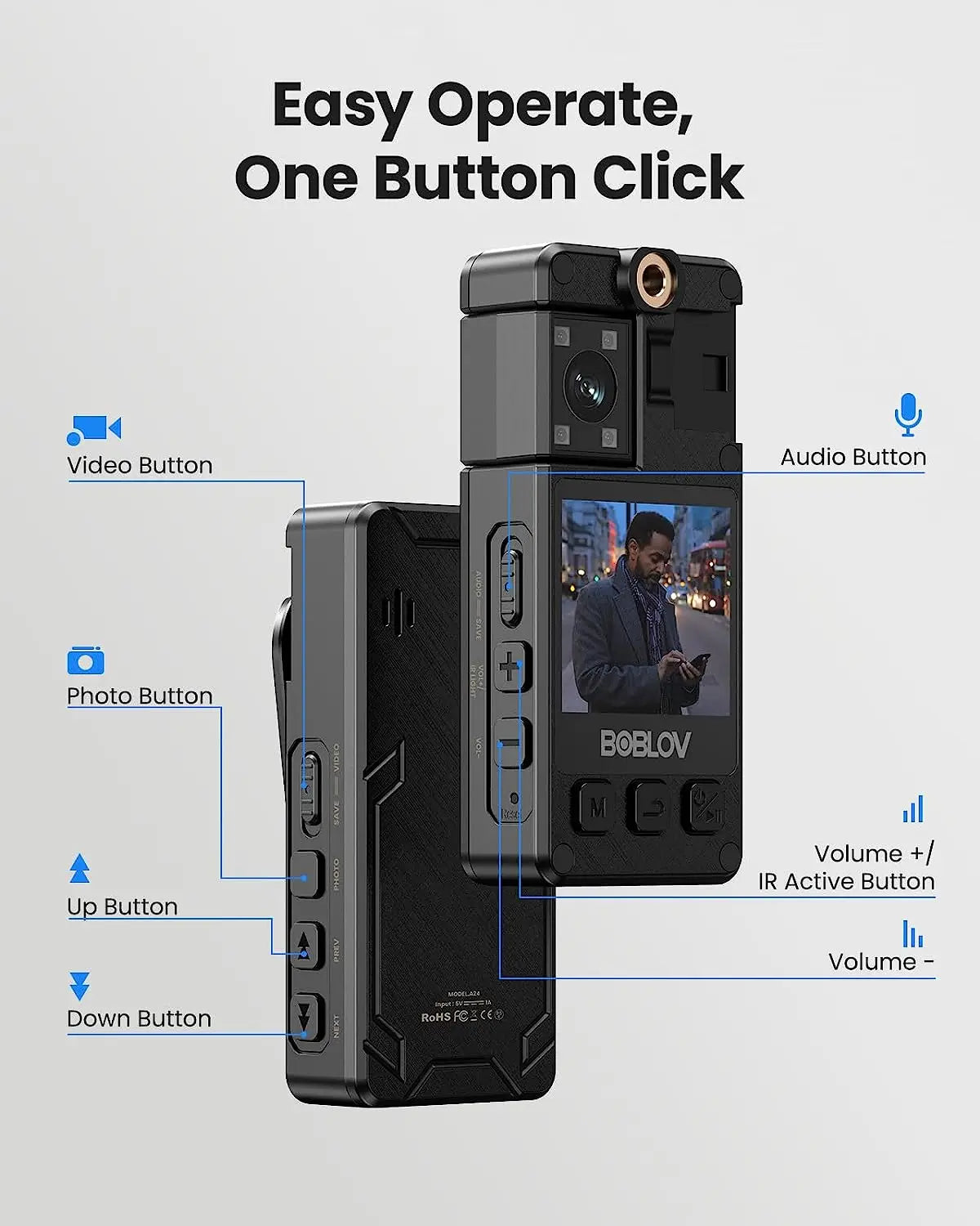 A24 1296P Night Vision Mini Body Camera