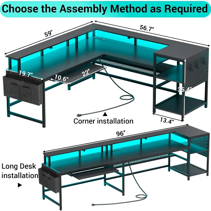 L Shaped Reversible Computer Gaming Desk