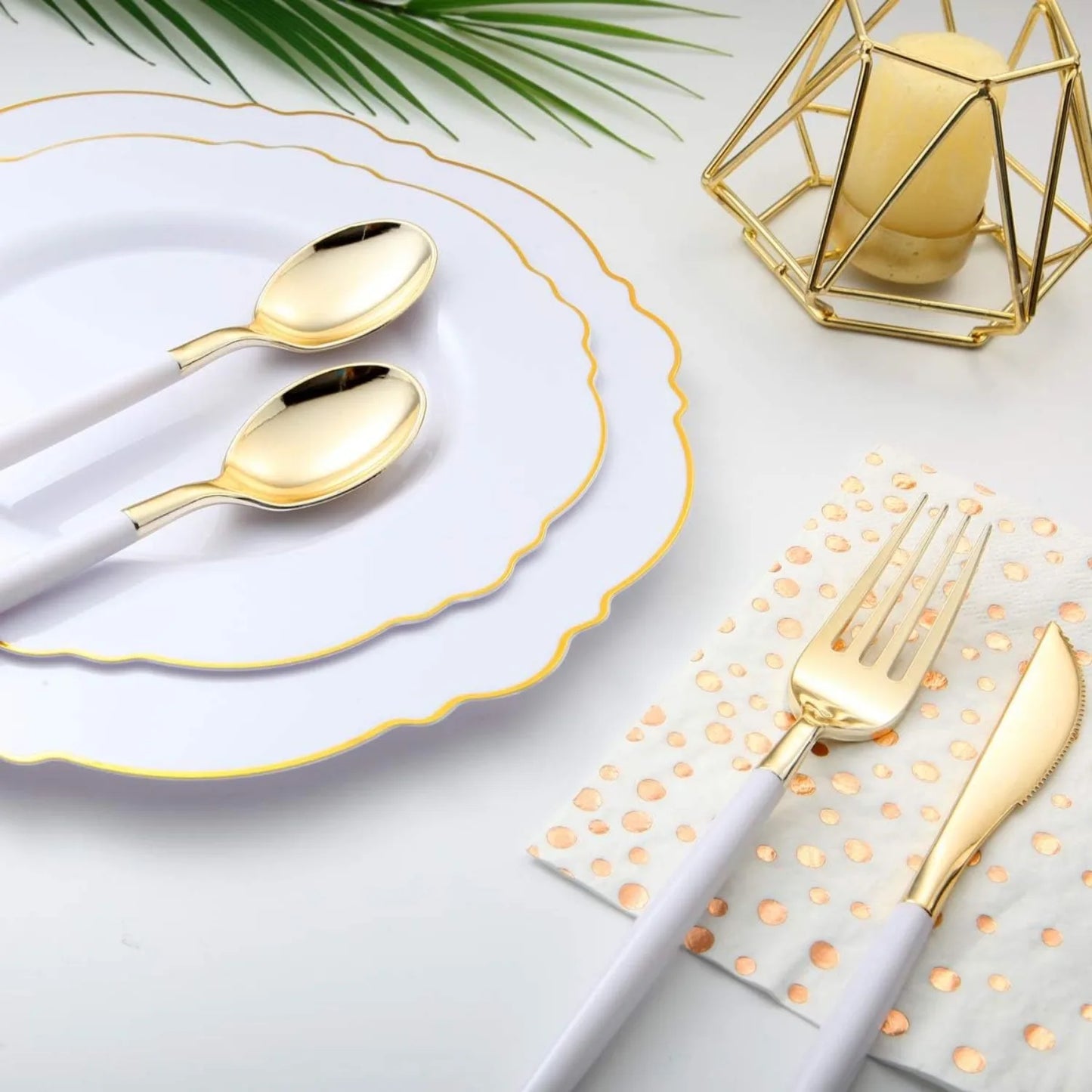 144Pcs Gold Plastic Silverware Set
