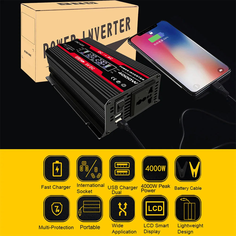 12V to 110V/220V LCD Display Inverter