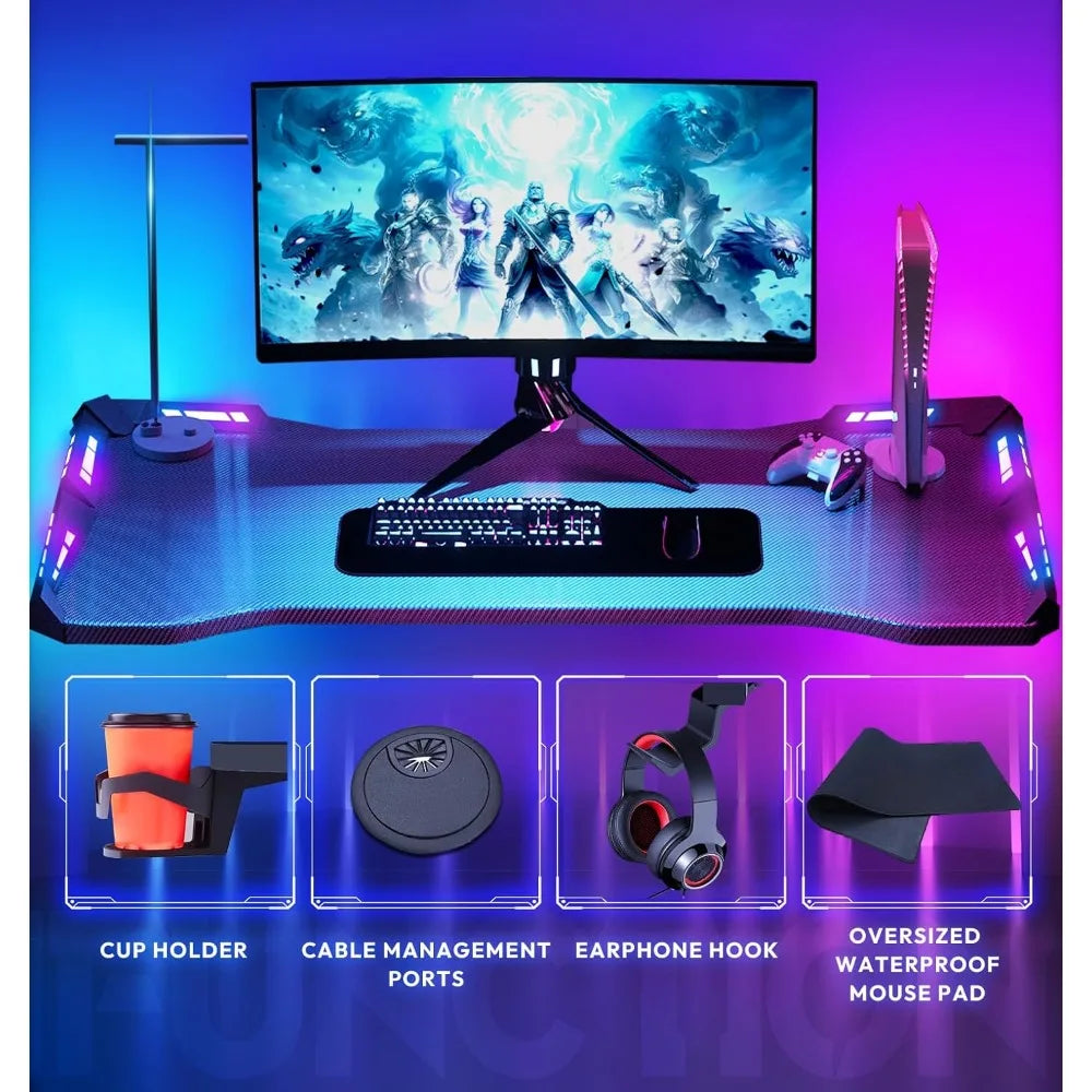 RGB Gaming Computer Desk with LED Lights