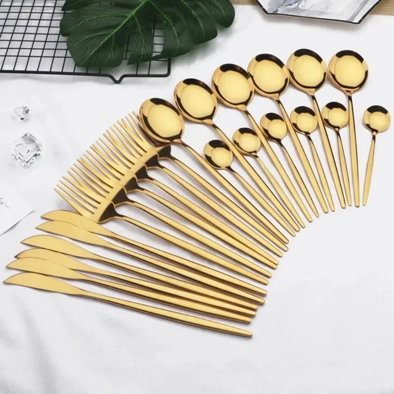 24pcs Black Western Dinnerware Silverware Sets