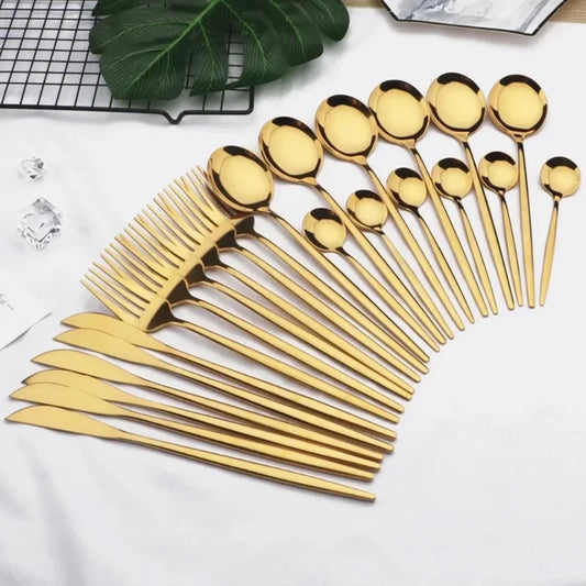 24pcs Black Western Dinnerware Silverware Sets