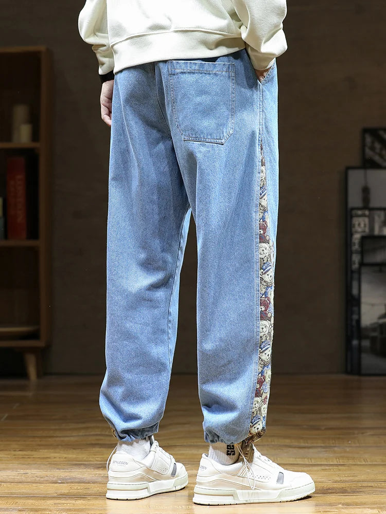 Men's Straight Fashion Bear Patchwork Jeans