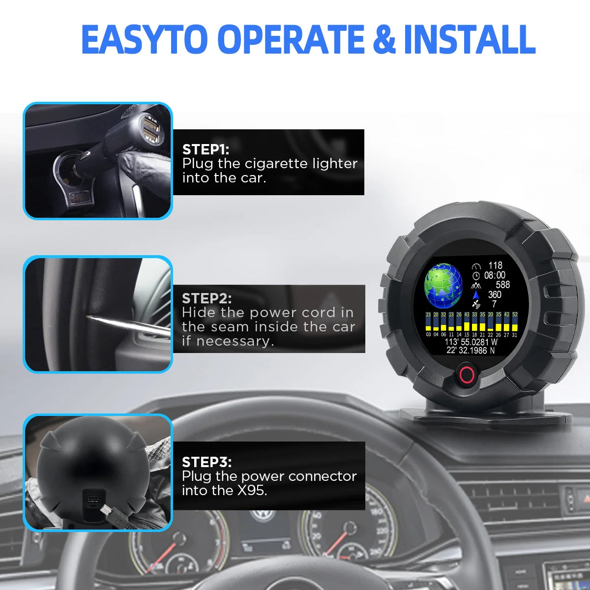 X95 GPS Head Up Display Horizontal Speedometer