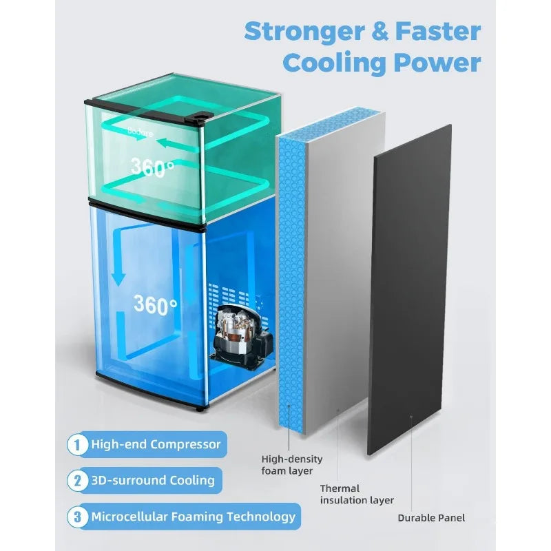 Bodare Mini Fridge with Freezer