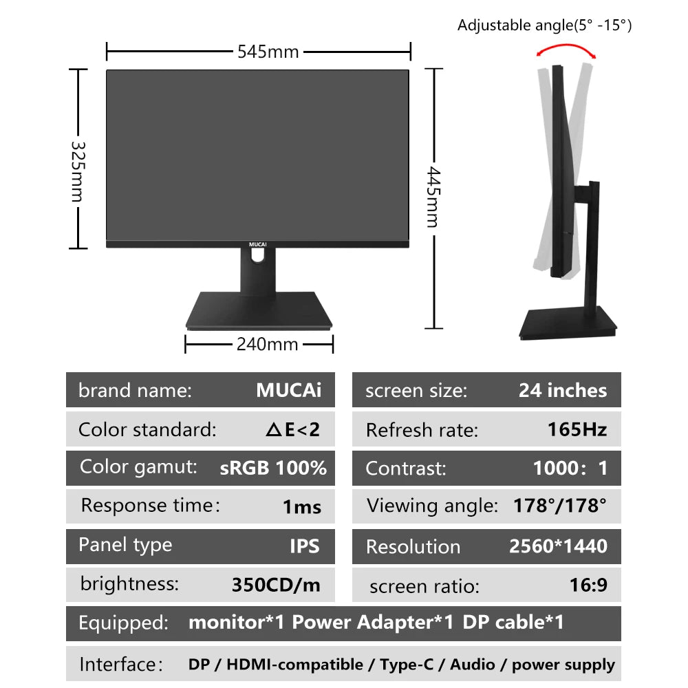 2K 165Hz LCD Display 24 Inch Monitor