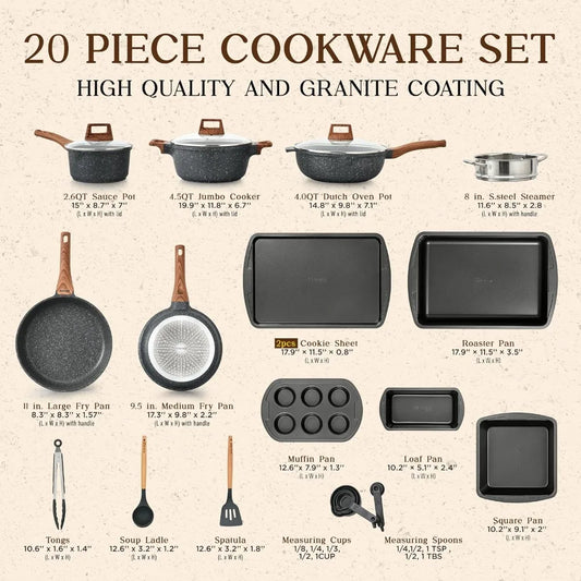 20-Piece Kitchen Cookware Set