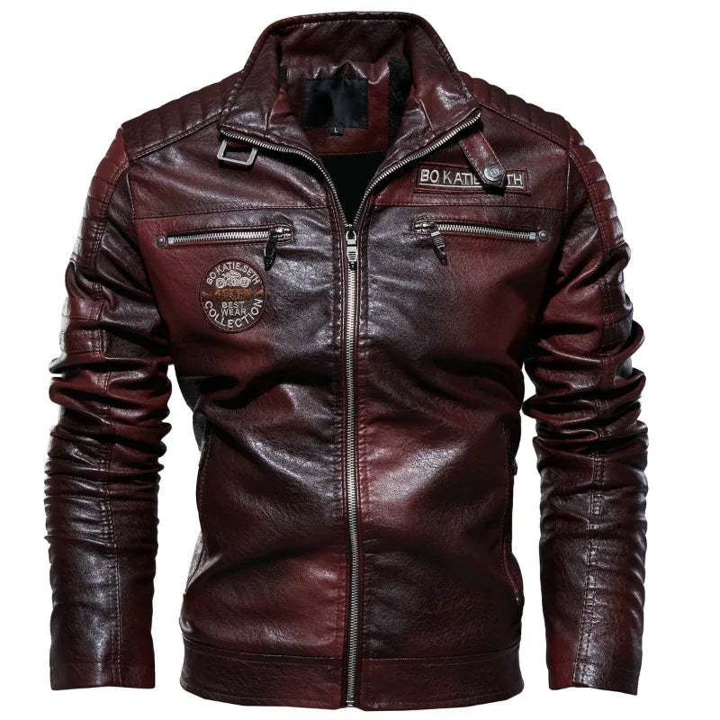 Men's Fleece Leather Biker Jacket