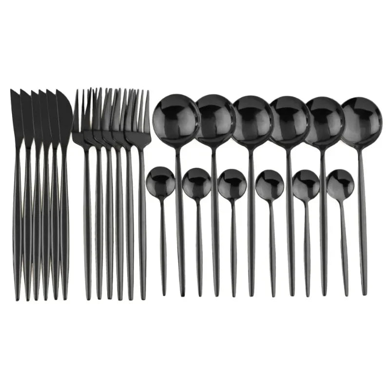 24pcs Black Western Dinnerware Silverware Sets