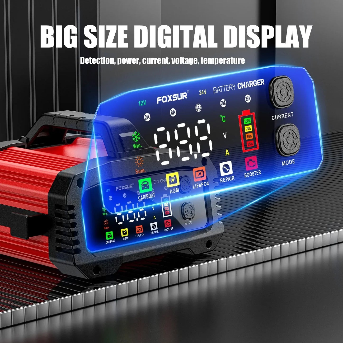 Portable 25A/15A LiFePo4 Smart Battery Charger