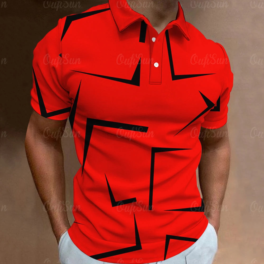 3D Thin Line Stripe Polo T Shirt