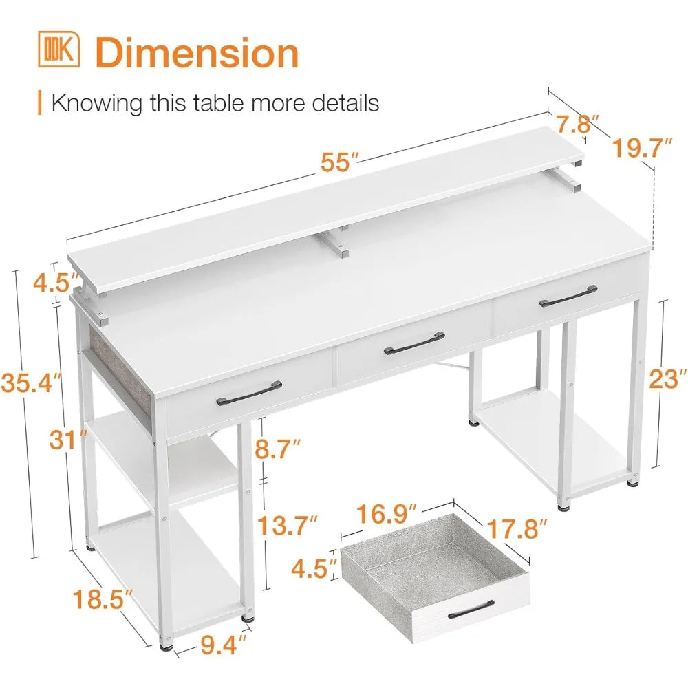 Computer Desk with Drawers and Storage Shelves