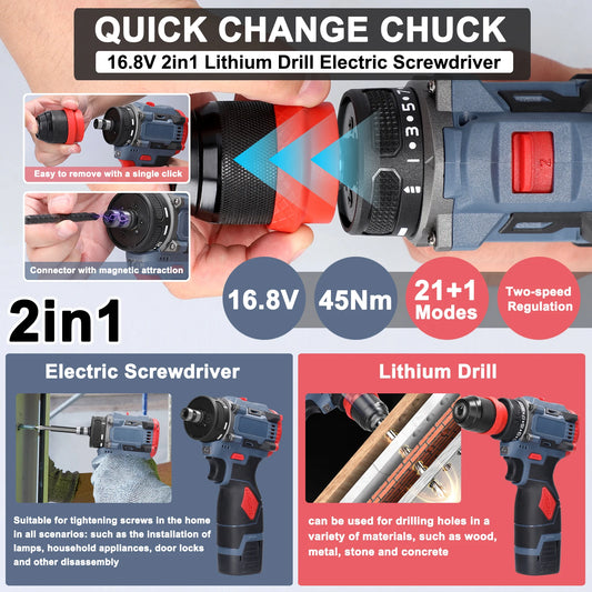 16.8V/21V 2in1 Lithium Drill Electric Screwdriver