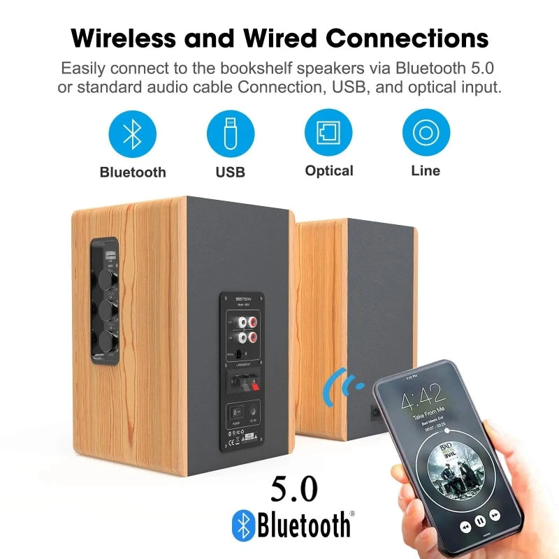 80W Powerful Wood Grain Bookshelf Speake