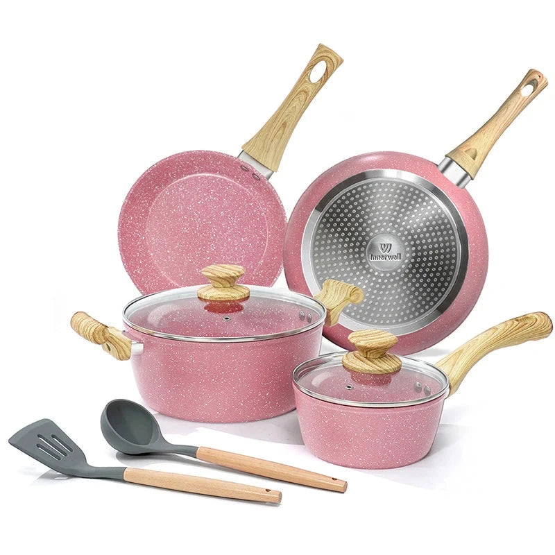 8Pcs Kitchen Frying Pan Stockpot Milk Pot Sets