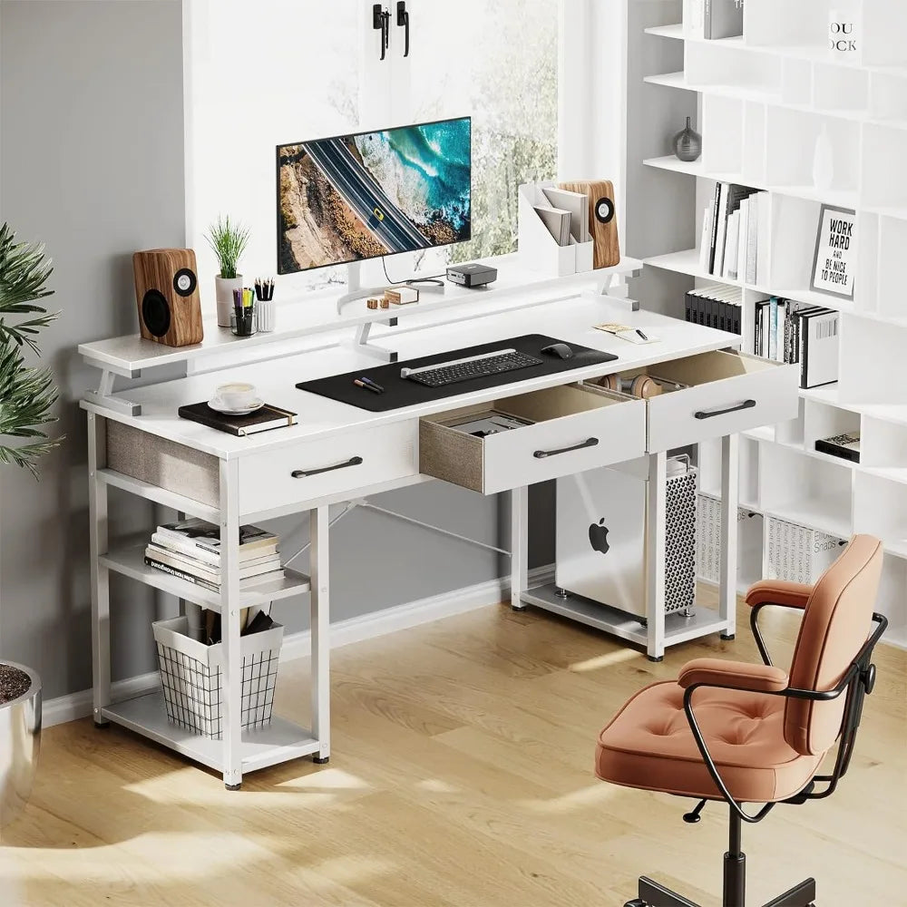 Computer Desk with Drawers and Storage Shelves