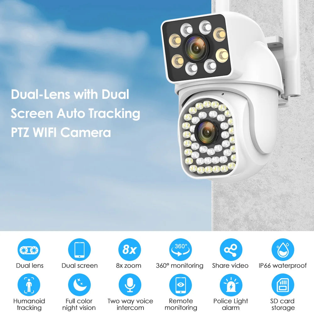 8MP HD PTZ WiFi 4K Dual Lens Screen Camera