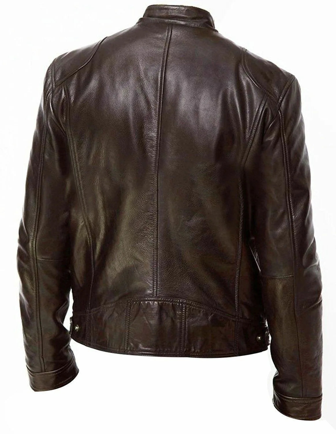 Men's Leather Slim Fit Stand Collar Jacket