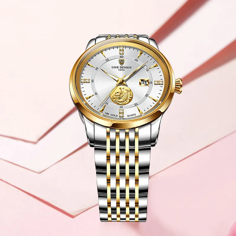 Female Luxury Elegant Gold Steel Wristwatch