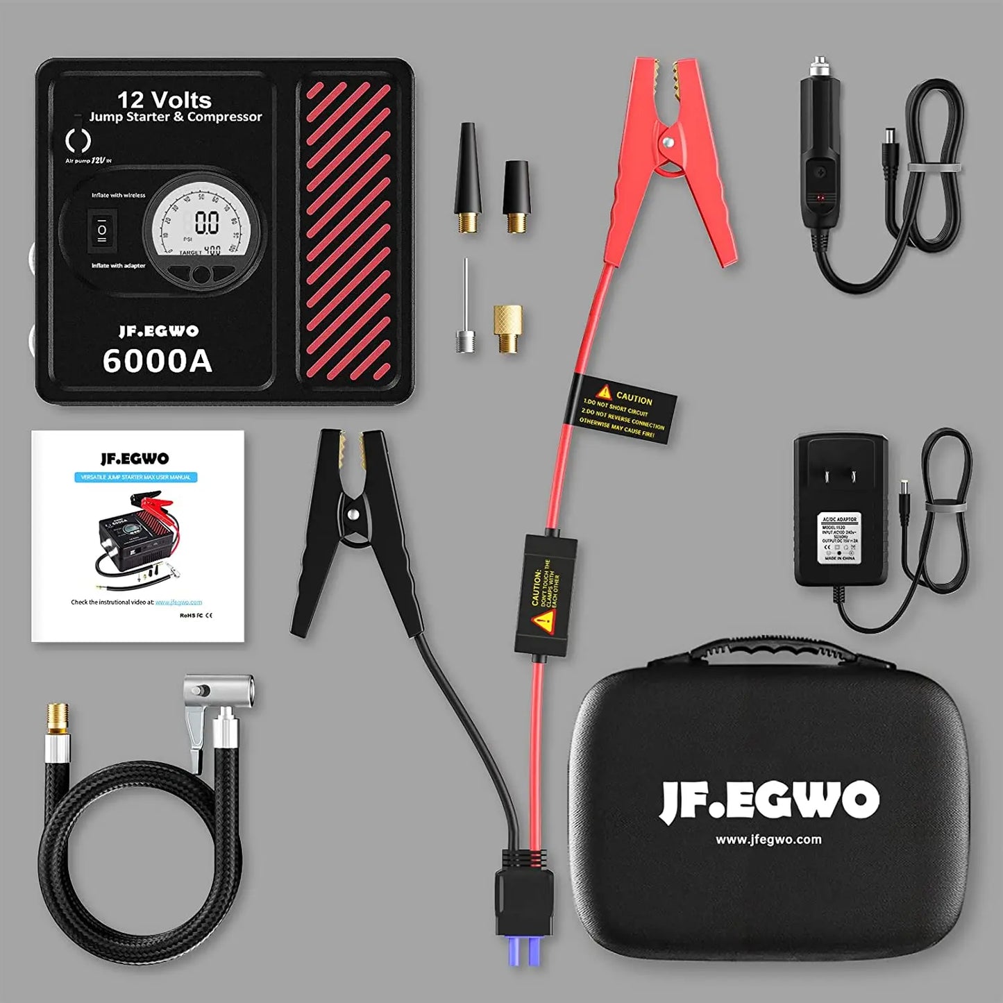 6000A Car Jump Starter Tire Inflator 150PSI Air Compressor