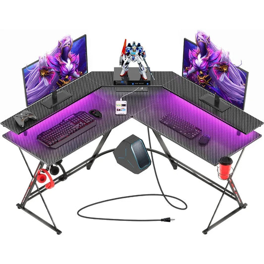 L Shaped Gaming Desk with RGB LED Lights