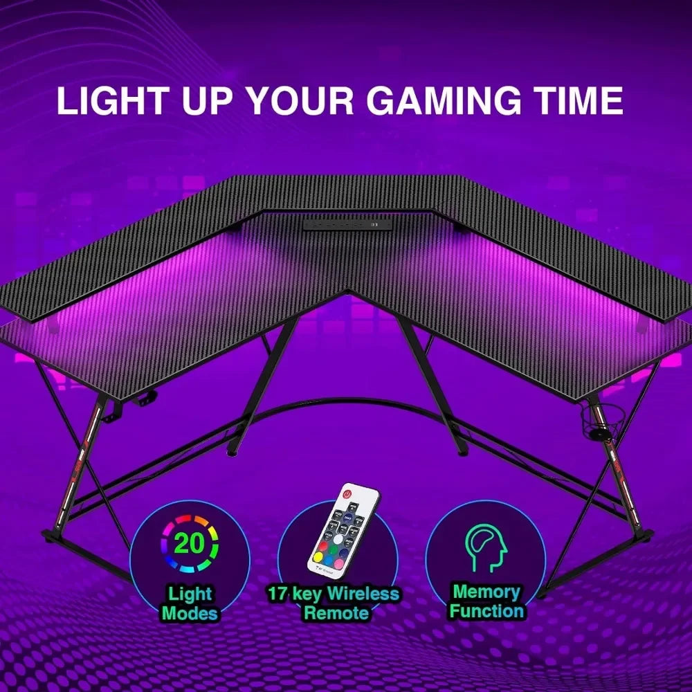 L Shaped Gaming Desk with RGB LED Lights