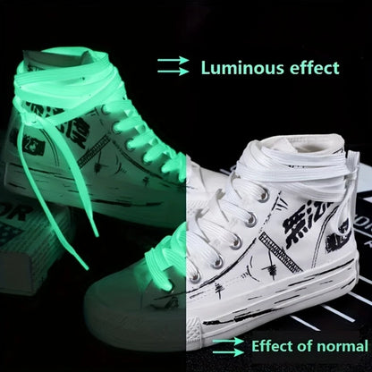 3 Pairs of Green/white Luminous Shoelaces, Suitable for Basketball Shoes, Casual Shoes, Solid Color Flat Fluorescent Design