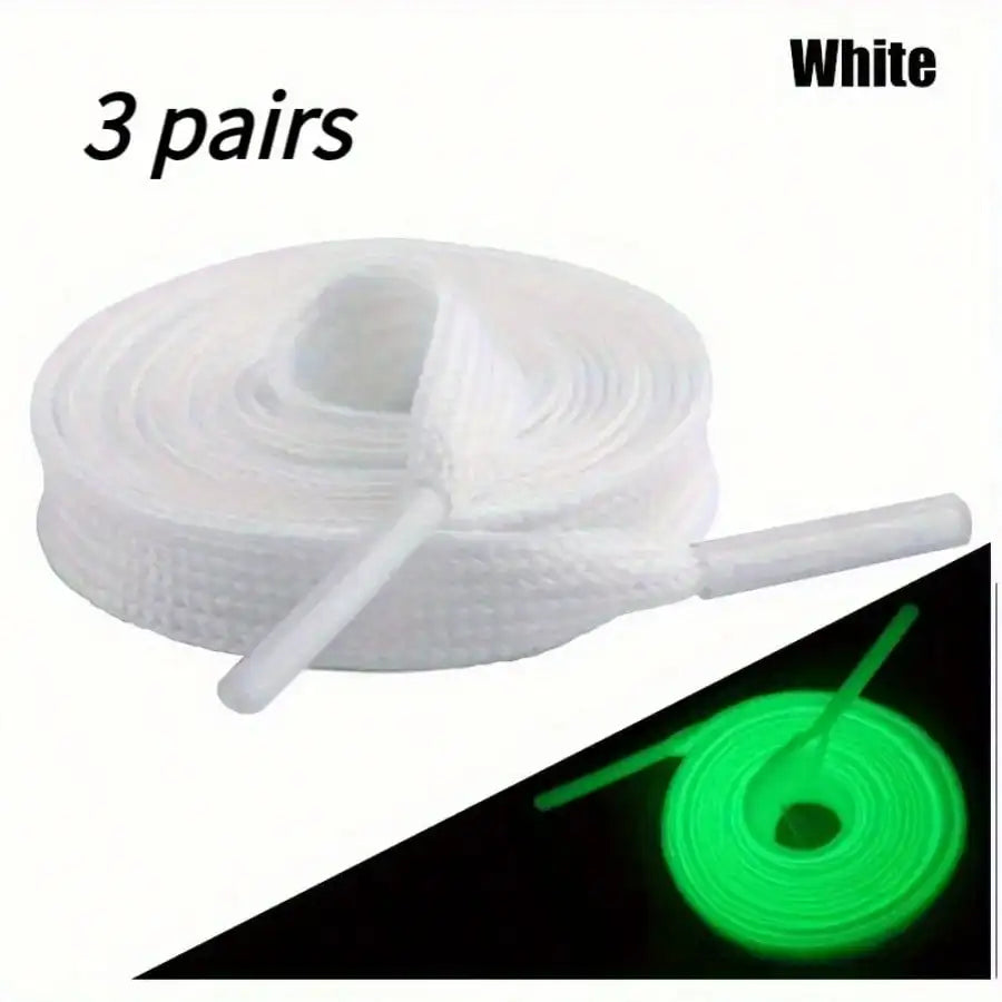 3 Pairs of Green/white Luminous Shoelaces, Suitable for Basketball Shoes, Casual Shoes, Solid Color Flat Fluorescent Design