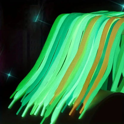 3 Pairs of Green/white Luminous Shoelaces, Suitable for Basketball Shoes, Casual Shoes, Solid Color Flat Fluorescent Design