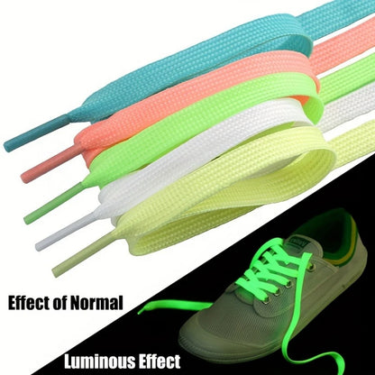 3 Pairs of Green/white Luminous Shoelaces, Suitable for Basketball Shoes, Casual Shoes, Solid Color Flat Fluorescent Design