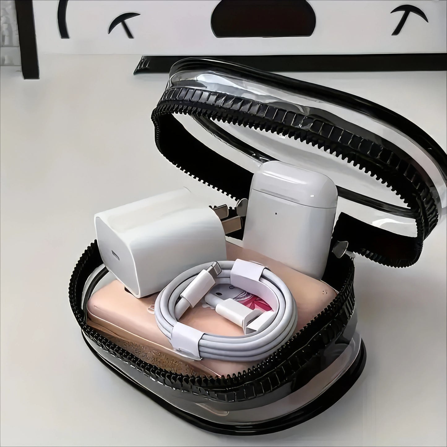 1 Travel Transparent Charger Storage Bag, Mini Portable, Used for Chargers, Headphones, Lipstick, Space Saving Travel Supplies