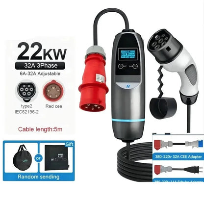 Portable Type2 7kw 11kw 22kw Electric Car EV Charger