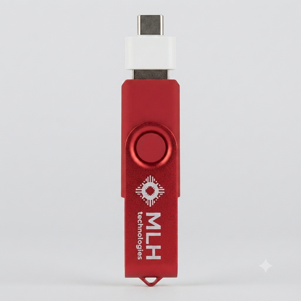 MLH Technologies USB Flash Thumb Drive with Type-C Adapter and Keychain