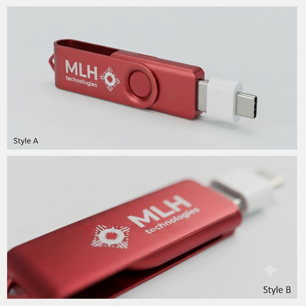 MLH Technologies USB Flash Thumb Drive with Type-C Adapter and Keychain
