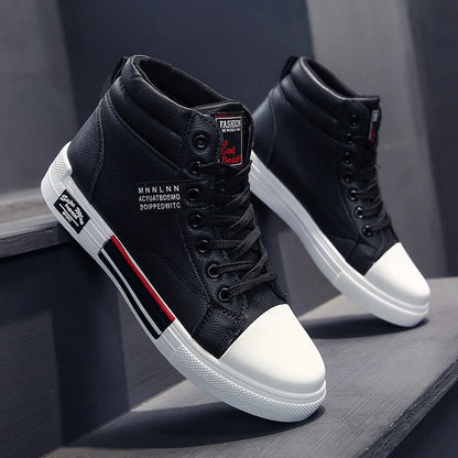 Men Leather High-Top Skateboarding Shoes