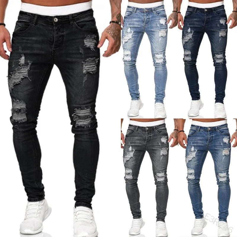 Men Fashion Street Style Ripped Skinny Jeans