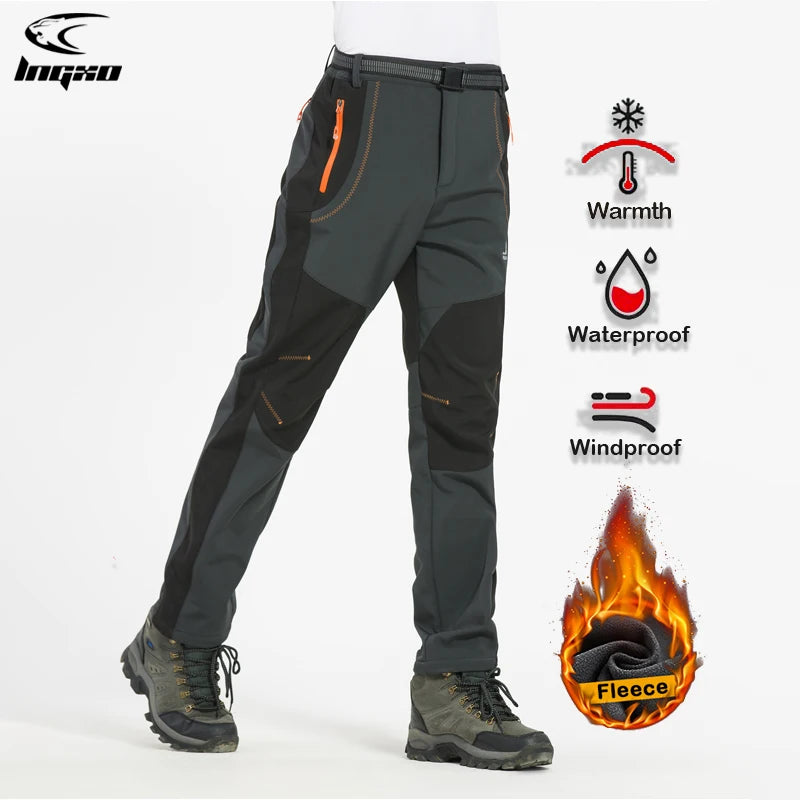 Men Thick Warm Fleece Hiking Pants