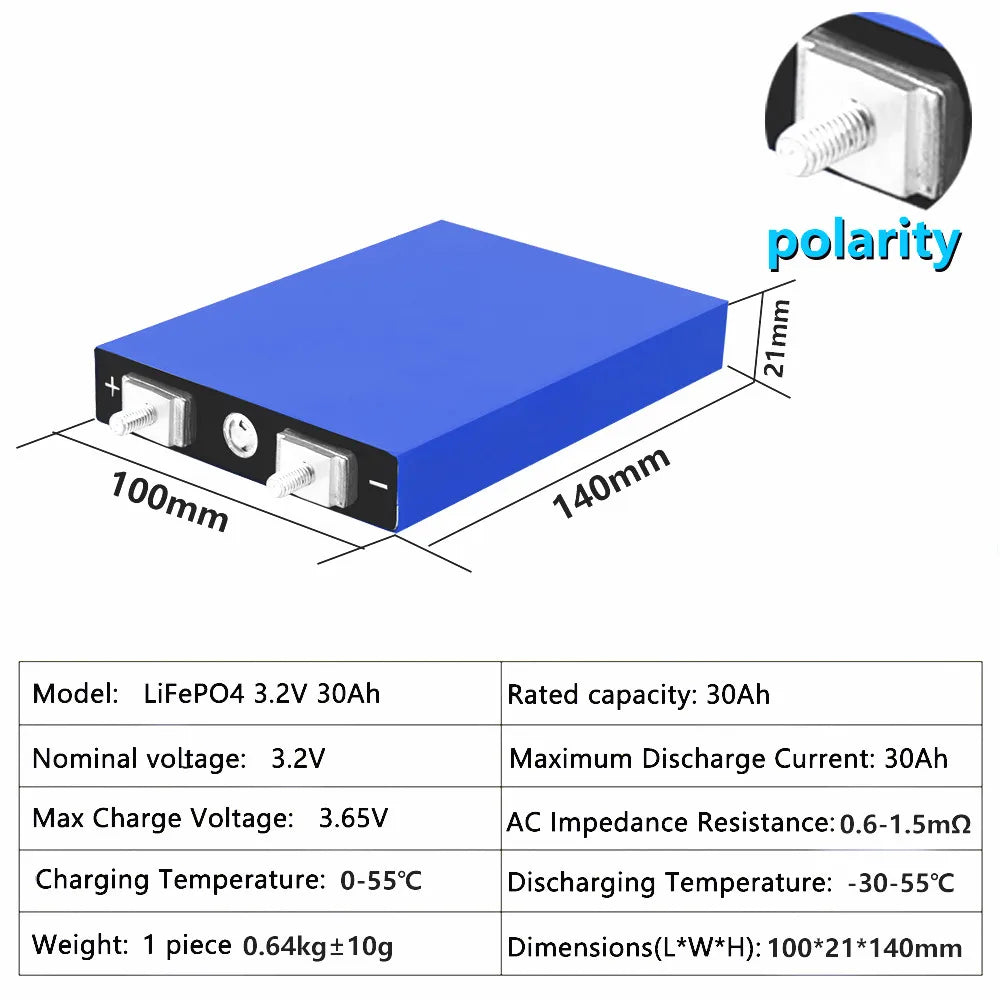 4pcs 3.2V 30Ah LiFePO4 cell Lithium battery