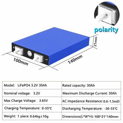 4pcs 3.2V 30Ah LiFePO4 cell Lithium battery