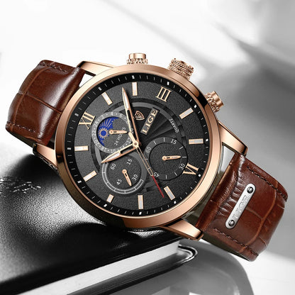 Men's Leather Quartz Watch