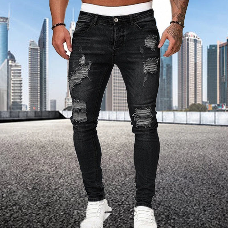 Men Fashion Street Style Ripped Skinny Jeans