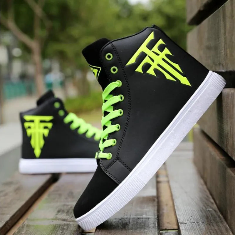 Men Leather High-Top Skateboarding Shoes